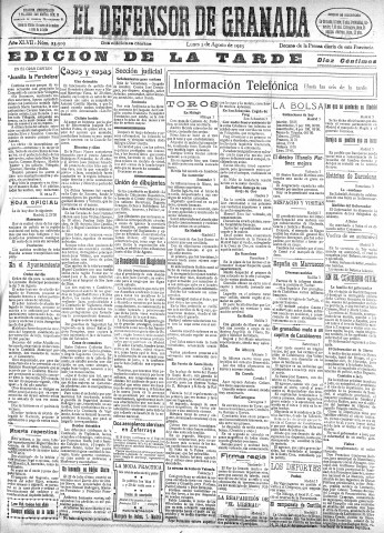 'El Defensor de Granada  : diario político independiente' - Año XLVII Número 23909 Ed. Tarde - 1925 Agosto 03