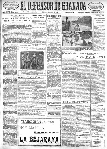 'El Defensor de Granada  : diario político independiente' - Año XLVII Número 23901 Ed. Mañana - 1925 Agosto 04