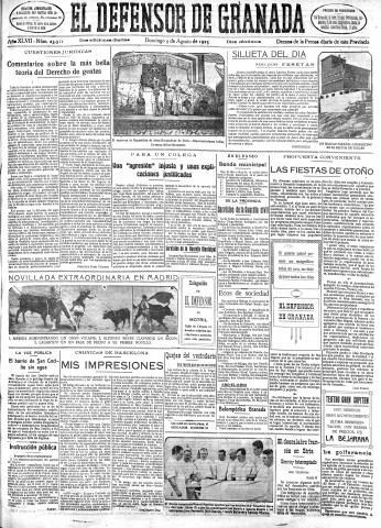 'El Defensor de Granada  : diario político independiente' - Año XLVII Número 23911 Ed. Mañana - 1925 Agosto 09