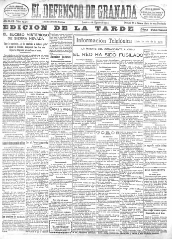 'El Defensor de Granada  : diario político independiente' - Año XLVII Número 23912 Ed. Tarde - 1925 Agosto 10