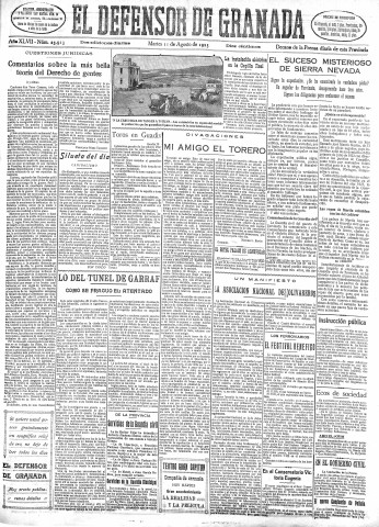 'El Defensor de Granada  : diario político independiente' - Año XLVII Número 23913 Ed. Mañana - 1925 Agosto 11