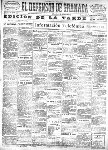 'El Defensor de Granada  : diario político independiente' - Año XLVII Número 23916 Ed. Tarde - 1925 Agosto 12