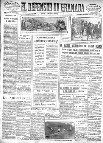 'El Defensor de Granada  : diario político independiente' - Año XLVII Número 23919 Ed. Mañana - 1925 Agosto 14