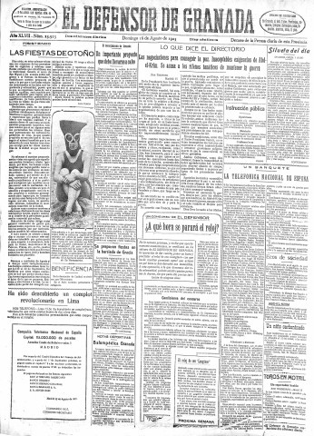 'El Defensor de Granada  : diario político independiente' - Año XLVII Número 23923 Ed. Mañana - 1925 Agosto 16