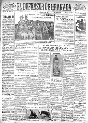 'El Defensor de Granada  : diario político independiente' - Año XLVII Número 23932 Ed. Mañana - 1925 Agosto 21