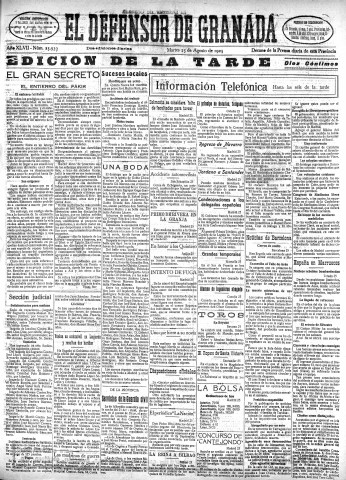 'El Defensor de Granada  : diario político independiente' - Año XLVII Número 23939 Ed. Tarde - 1925 Agosto 25
