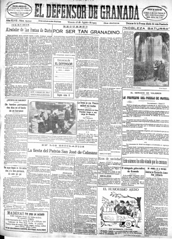 'El Defensor de Granada  : diario político independiente' - Año XLVII Número 23944 Ed. Mañana - 1925 Agosto 28