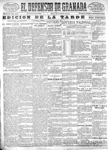 'El Defensor de Granada  : diario político independiente' - Año XLVII Número 23951 Ed. Tarde - 1925 Septiembre 01