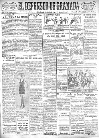 'El Defensor de Granada  : diario político independiente' - Año XLVII Número 23952 Ed. Mañana - 1925 Septiembre 02