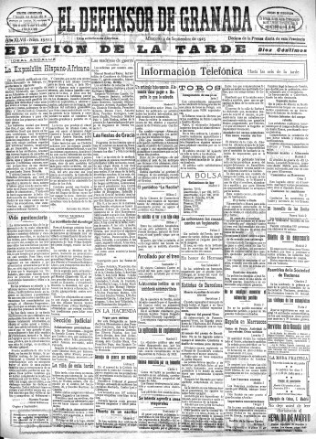 'El Defensor de Granada  : diario político independiente' - Año XLVII Número 23953 Ed. Tarde - 1925 Septiembre 02