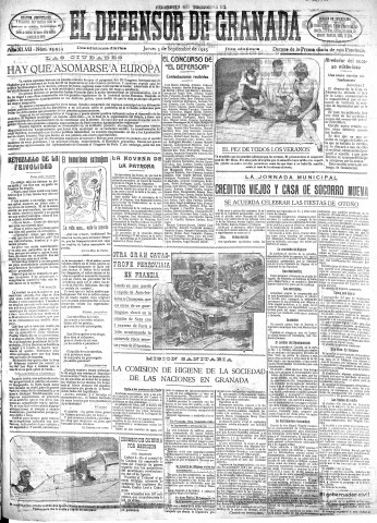'El Defensor de Granada  : diario político independiente' - Año XLVII Número 23954 Ed. Mañana - 1925 Septiembre 03