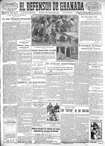 'El Defensor de Granada  : diario político independiente' - Año XLVII Número 23960 Ed. Mañana - 1925 Septiembre 06