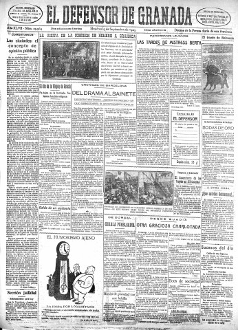 'El Defensor de Granada  : diario político independiente' - Año XLVII Número 23964 Ed. Mañana - 1925 Septiembre 09