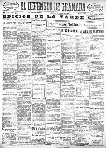 'El Defensor de Granada  : diario político independiente' - Año XLVII Número 23965 Ed. Tarde - 1925 Septiembre 09
