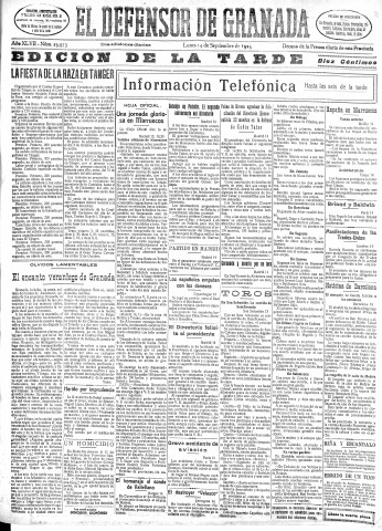 'El Defensor de Granada  : diario político independiente' - Año XLVII Número 23973 Ed. Tarde - 1925 Septiembre 14
