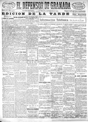 'El Defensor de Granada  : diario político independiente' - Año XLVII Número 23977 Ed. Tarde - 1925 Septiembre 16