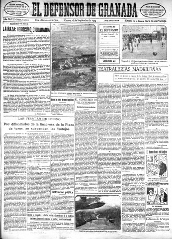 'El Defensor de Granada  : diario político independiente' - Año XLVII Número 23980 Ed. Mañana - 1925 Septiembre 18