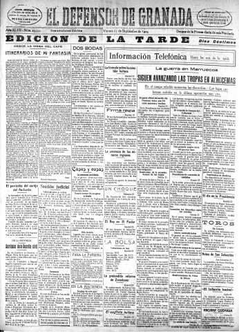 'El Defensor de Granada  : diario político independiente' - Año XLVII Número 23990 Ed. Tarde - 1925 Septiembre 25