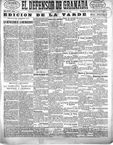 'El Defensor de Granada  : diario político independiente' - Año XLVII Número 24039 Ed. Tarde - 1925 Octubre 23