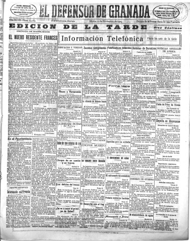 'El Defensor de Granada  : diario político independiente' - Año XLVII Número 24069 Ed. Tarde - 1925 Noviembre 10