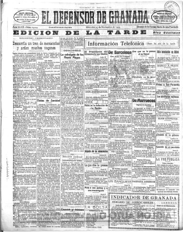 'El Defensor de Granada  : diario político independiente' - Año XLVII Número 24094 Ed. Tarde - 1925 Noviembre 25