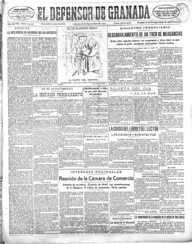 'El Defensor de Granada  : diario político independiente' - Año XLVII Número 24095 Ed. Mañana - 1925 Noviembre 26
