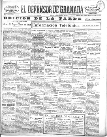 'El Defensor de Granada  : diario político independiente' - Año XLVII Número 24107 Ed. Tarde - 1925 Diciembre 04