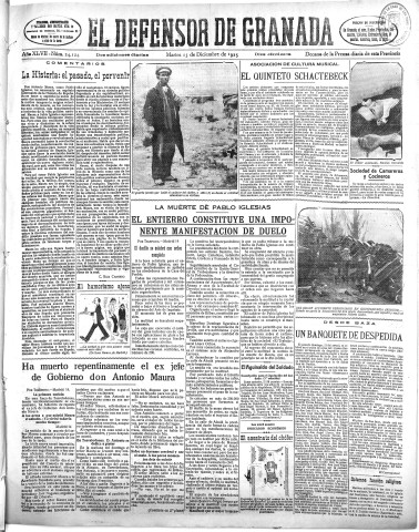 'El Defensor de Granada  : diario político independiente' - Año XLVII Número 24124 Ed. Mañana - 1925 Diciembre 15