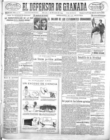 'El Defensor de Granada  : diario político independiente' - Año XLVII Número 24126 Ed. Mañana - 1925 Diciembre 16
