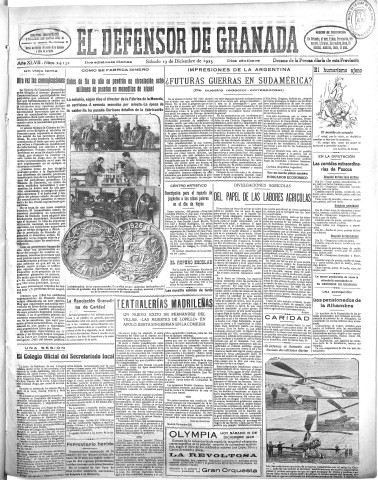 'El Defensor de Granada  : diario político independiente' - Año XLVII Número 24132 Ed. Mañana - 1925 Diciembre 19