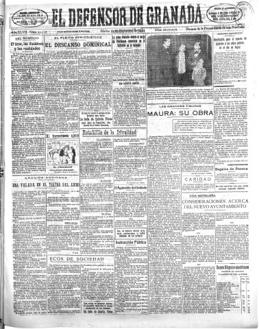 'El Defensor de Granada  : diario político independiente' - Año XLVII Número 24136 Ed. Mañana - 1925 Diciembre 22