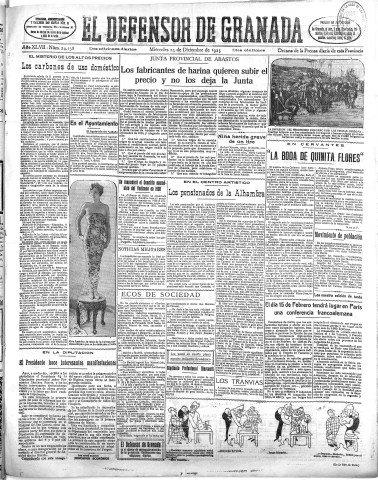 'El Defensor de Granada  : diario político independiente' - Año XLVII Número 24138 Ed. Mañana - 1925 Diciembre 23