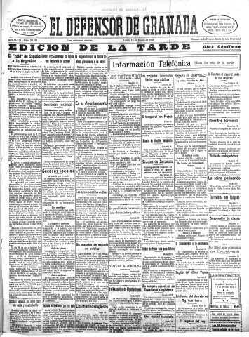 'El Defensor de Granada  : diario político independiente' - Año XLVIII Número 24180 Ed. Tarde - 1926 Enero 18