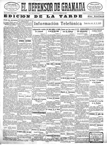 'El Defensor de Granada  : diario político independiente' - Año XLVIII Número 24246 Ed. Tarde - 1926 Febrero 25