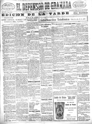 'El Defensor de Granada  : diario político independiente' - Año XLVIII Número 24250 Ed. Tarde - 1926 Febrero 27