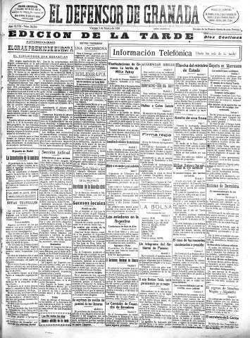 'El Defensor de Granada  : diario político independiente' - Año XLVIII Número 24260 Ed. Tarde - 1926 Marzo 05