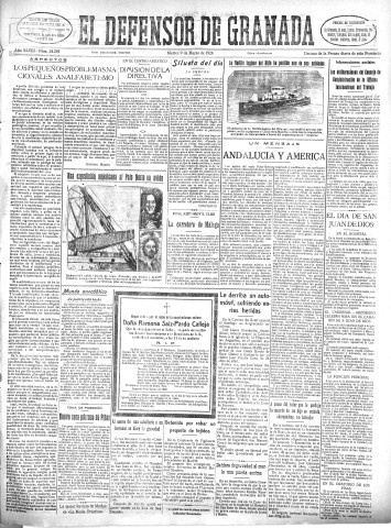 'El Defensor de Granada  : diario político independiente' - Año XLVIII Número 24265 Ed. Mañana - 1926 Marzo 09
