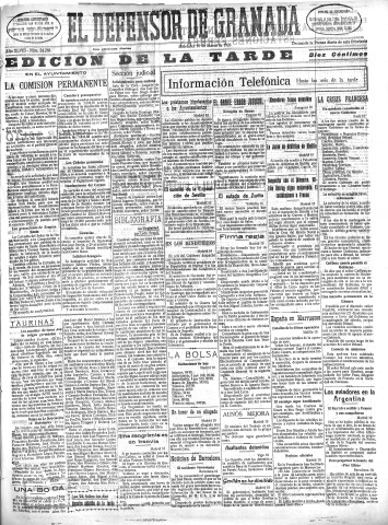'El Defensor de Granada  : diario político independiente' - Año XLVIII Número 24268 Ed. Tarde - 1926 Marzo 10