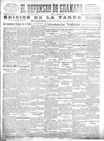 'El Defensor de Granada  : diario político independiente' - Año XLVIII Número 24274 Ed. Tarde - 1926 Marzo 13