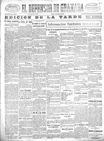 'El Defensor de Granada  : diario político independiente' - Año XLVIII Número 24278 Ed. Tarde - 1926 Marzo 16