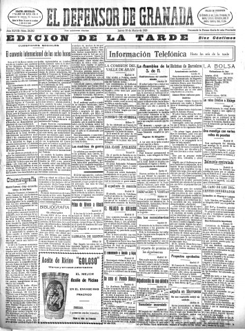 'El Defensor de Granada  : diario político independiente' - Año XLVIII Número 24282 Ed. Tarde - 1926 Marzo 18