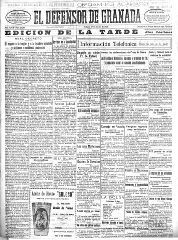 'El Defensor de Granada  : diario político independiente' - Año XLVIII Número 24286 Ed. Tarde - 1926 Marzo 20