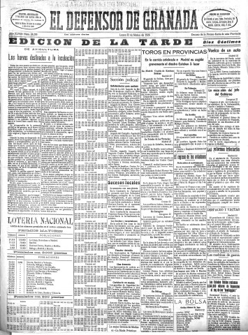 'El Defensor de Granada  : diario político independiente' - Año XLVIII Número 24288 Ed. Tarde - 1926 Marzo 22
