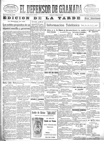 'El Defensor de Granada  : diario político independiente' - Año XLVIII Número 24290 Ed. Tarde - 1926 Marzo 23