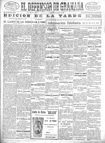 'El Defensor de Granada  : diario político independiente' - Año XLVIII Número 24292 Ed. Tarde - 1926 Marzo 24
