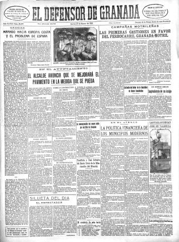 'El Defensor de Granada  : diario político independiente' - Año XLVIII Número 24293 Ed. Mañana - 1926 Marzo 25