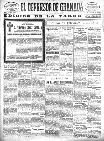 'El Defensor de Granada  : diario político independiente' - Año XLVIII Número 24296 Ed. Tarde - 1926 Marzo 26