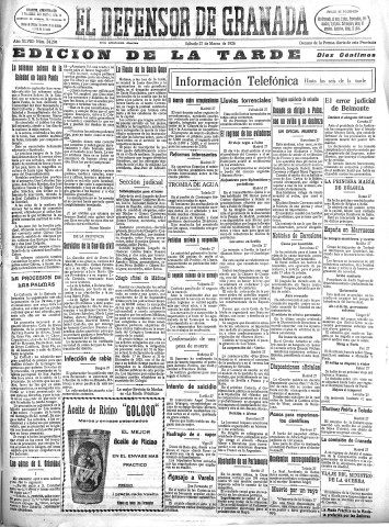 'El Defensor de Granada  : diario político independiente' - Año XLVIII Número 24298 Ed. Tarde - 1926 Marzo 27
