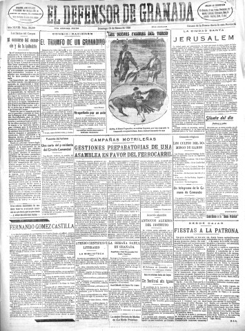 'El Defensor de Granada  : diario político independiente' - Año XLVIII Número 24299 Ed. Mañana - 1926 Marzo 28