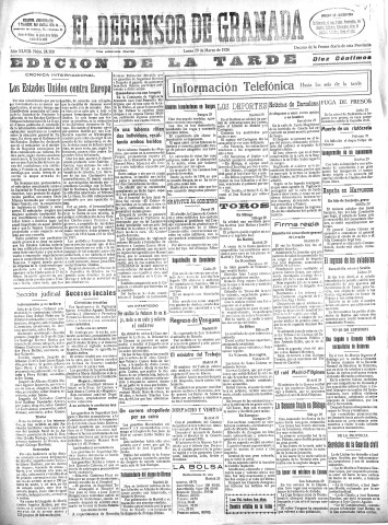 'El Defensor de Granada  : diario político independiente' - Año XLVIII Número 24300 Ed. Tarde - 1926 Marzo 29